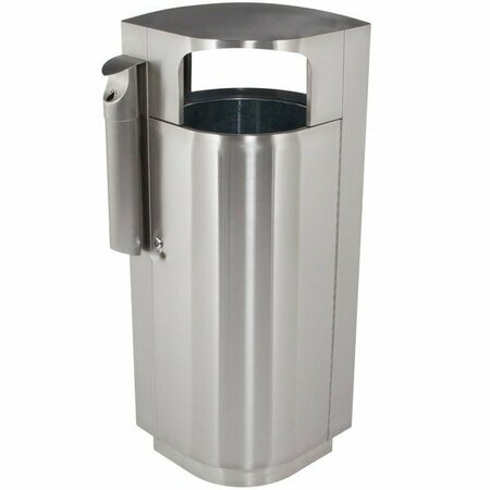 COMMERCIAL ZONE CZ 78232999 Leafview 40 Gallon Oval Stainless Steel Trash Receptacle with Cigarette Receptacle 27878232999